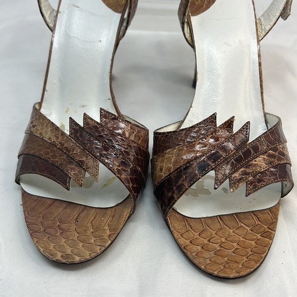 Vintage Gloria Vanderbilt Sz 8.5 Snakeskin Open Toe Heel Sandals - Picture 9 of 12